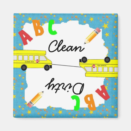 Turquoise Schoon & Vuile School Bus Vaatwasser Magneet (Voorkant)