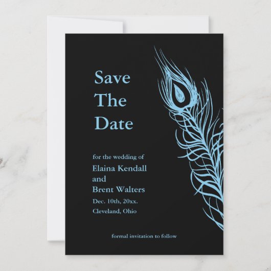 Turquoise Schud je staartveren sparen de datum Save The Date (Voorkant)