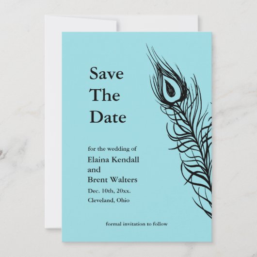 Turquoise Schud je staartveren sparen de datum Save The Date (Voorkant)