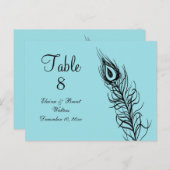 Turquoise Schud je Tail Feathers Table Number Briefkaart (Voorkant / Achterkant)