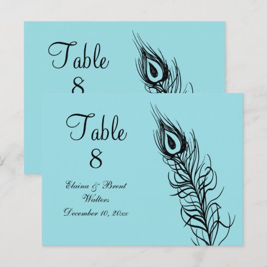 Turquoise Schud je Tail Feathers Table Number Briefkaart (Voorkant / Achterkant)