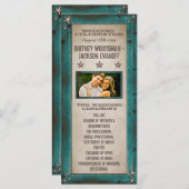 Turquoise Schuur Hout Sterren Westerne Trouwprogra Programmakaart (Voorkant / Achterkant)