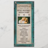 Turquoise Schuur Hout Sterren Westerne Trouwprogra Programmakaart (Voorkant)