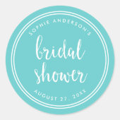 Turquoise Script en White Stripes Vrijgezellenfees Ronde Sticker (Voorkant)