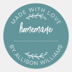 Turquoise Script Gemaakt Met Liefde Thuisgemaakt V Ronde Sticker