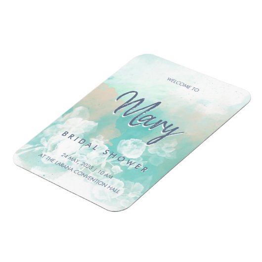 Turquoise Script Moderne bruids douche uitnodiging Magneet (Linkerzijde)