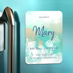 Turquoise Script Moderne bruids douche uitnodiging Magneet