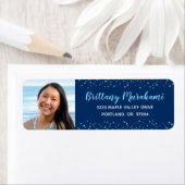 Turquoise script navy afstuderen foto adres etiket (Insitu)