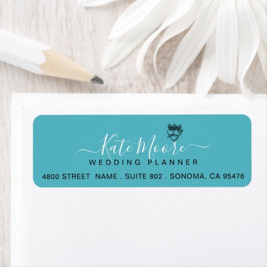 Turquoise Script Wedding Planner Etiket (Insitu)