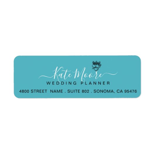 Turquoise Script Wedding Planner Etiket (Voorkant)