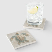 Turquoise Sea Turtle Coastal Art Stenen Onderzetter (Zijkant)