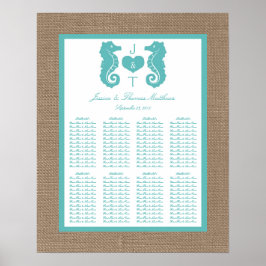 Turquoise Seahors Burlap Beach Wedding Collectie Poster
