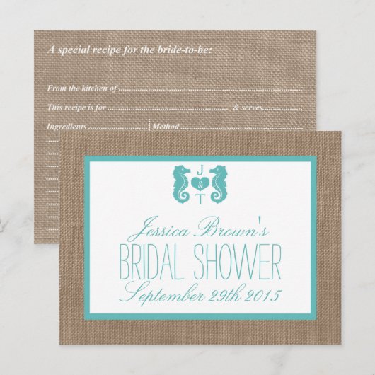 Turquoise Seahorse Beach Vrijgezellenfeest Recept  Uitnodiging Briefkaart (Voorkant / Achterkant)