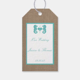 Turquoise Seahorse Burlap Beach Collectie Cadeaulabel