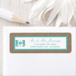 Turquoise Seahorse Burlap Beach Collectie Etiket