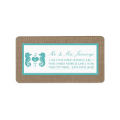 Turquoise Seahorse Burlap Beach Collectie Etiket (Voorkant)