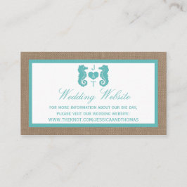 Turquoise Seahorse Burlap Beach Collectie Informatiekaartje