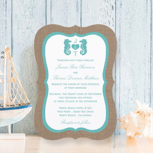 Turquoise Seahorse Burlap Beach Collectie Kaart