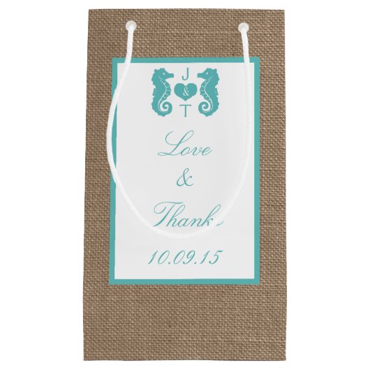 Turquoise Seahorse Burlap Beach Collectie Klein Cadeauzakje (Voorkant)