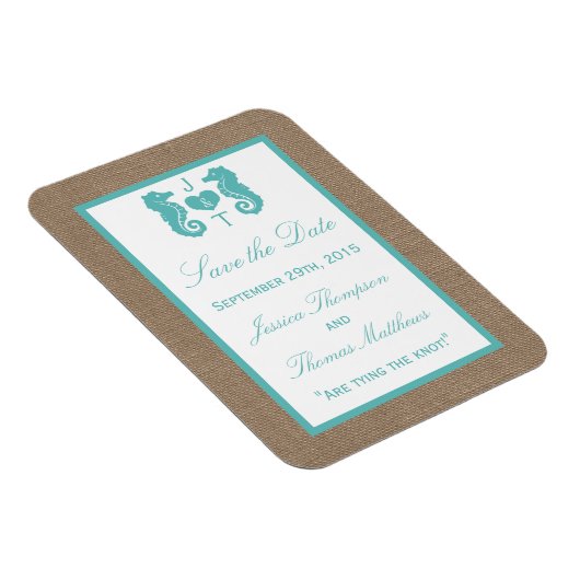 Turquoise Seahorse Burlap Beach Collectie Magneet (Rechterzijde)