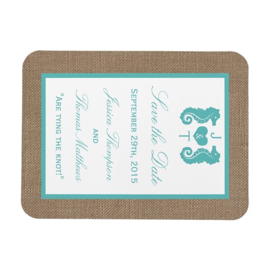 Turquoise Seahorse Burlap Beach Collectie Magneet (Horizontaal)