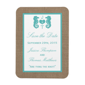 Turquoise Seahorse Burlap Beach Collectie Magneet