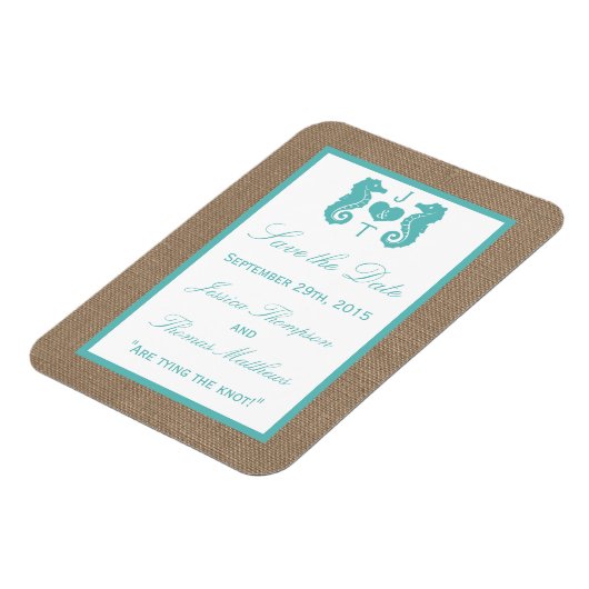 Turquoise Seahorse Burlap Beach Collectie Magneet (Linkerzijde)
