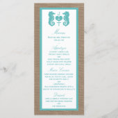 Turquoise Seahorse Burlap Beach Collectie Menu (Voorkant)