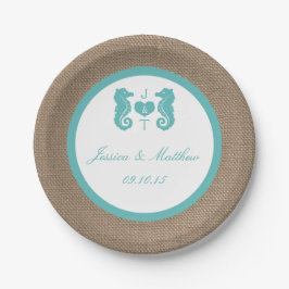 Turquoise Seahorse Burlap Beach Collectie Papieren Bordje