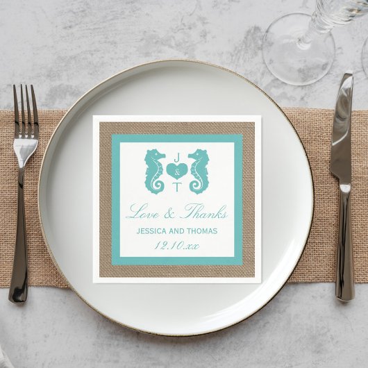 Turquoise Seahorse Burlap Beach Collectie Servet
