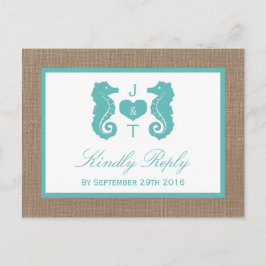 Turquoise Seahorse Burlap Beach Collectie Uitnodiging Briefkaart