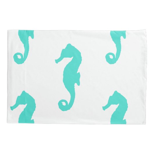Turquoise Seahorse Coastal Pattern Kussensloop (Achterkant)