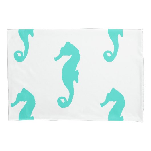 Turquoise Seahorse Coastal Pattern Kussensloop (Voorkant)
