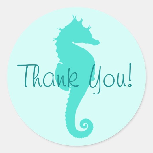 Turquoise Seahorse Dank u Ronde Sticker (Voorkant)