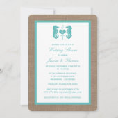 Turquoise Seahorse on Burlap Beach Wedding Shower Kaart (Voorkant)