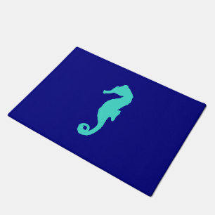 Turquoise Seahorse on Navy Blue Coastal Decor Deurmat