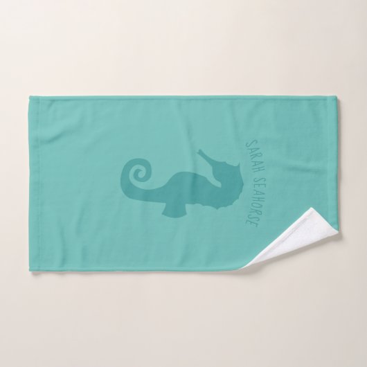 Turquoise Seahorse Personalized Hand Towel Handdoek (Handdoek)