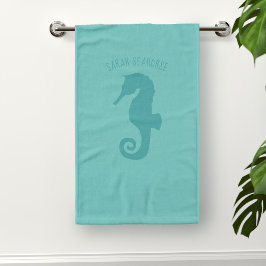 Turquoise Seahorse Personalized Hand Towel Handdoek
