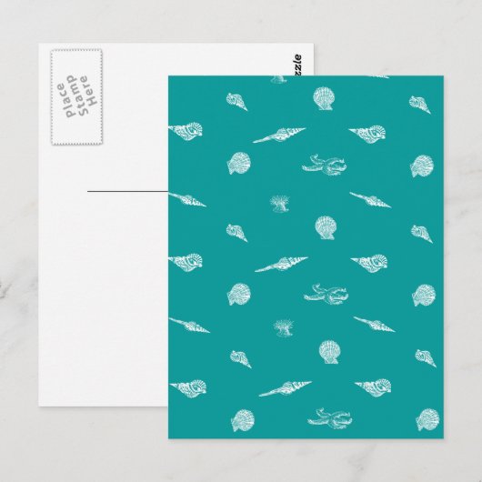 Turquoise Seashell Pattern Briefkaart (Voorkant / Achterkant)