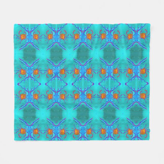 Turquoise Seaside Pattern Cool Crabs Fleece Deken (Voorkant (Horizontaal))