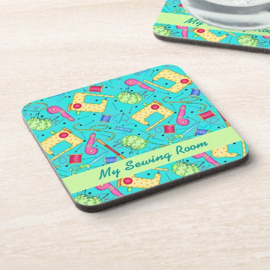 Turquoise Sewing Art Cork Onderzetter (Linkerzijde)