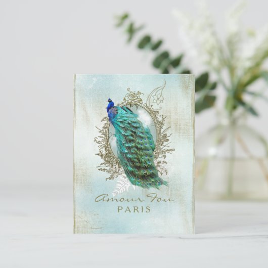 Turquoise Shabby Peacock - Briefkaart (Staand voorkant)