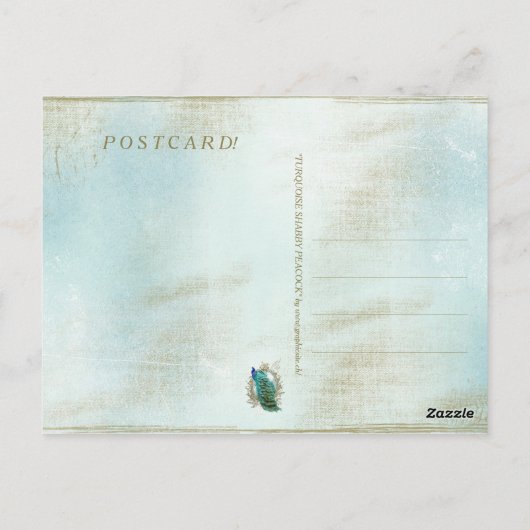 Turquoise Shabby Peacock - Briefkaart (Achterkant)