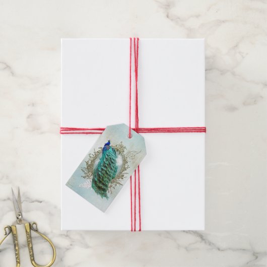 Turquoise Shabby Peacock Cadeaulabel (Met Touw)