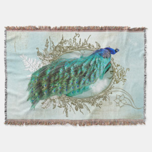 Turquoise Shabby Peacock Deken