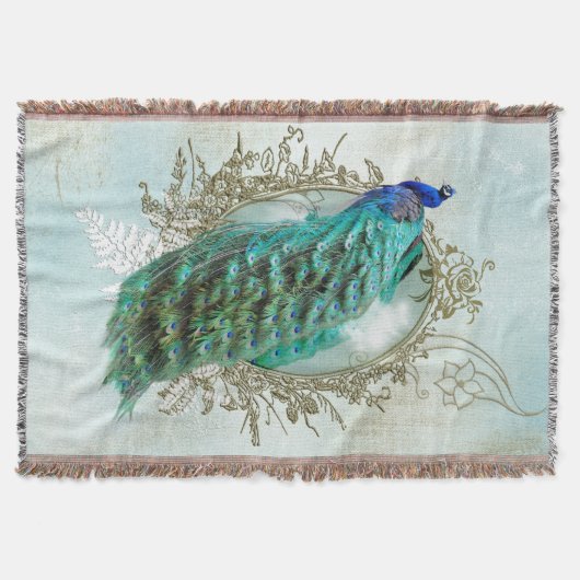 Turquoise Shabby Peacock Deken (Voorkant)