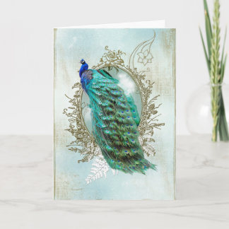Turquoise Shabby Peacock Feestdagen Kaart