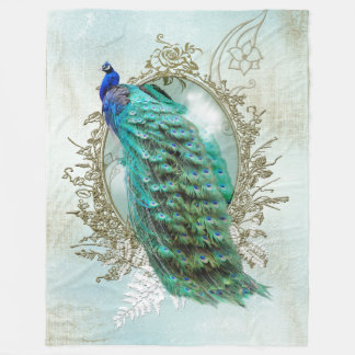 Turquoise Shabby Peacock Fleece Deken
