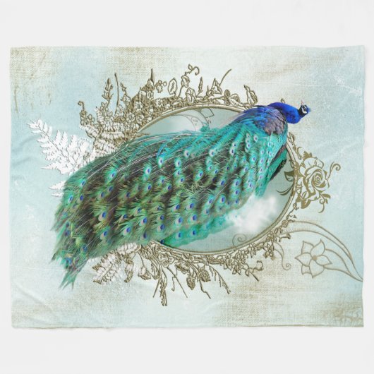 Turquoise Shabby Peacock Fleece Deken (Voorkant (Horizontaal))