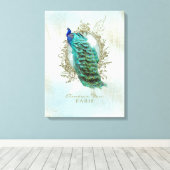 Turquoise Shabby Peacock - Gewatteerd Canvas Afdruk (Insitu (Houten vloer))